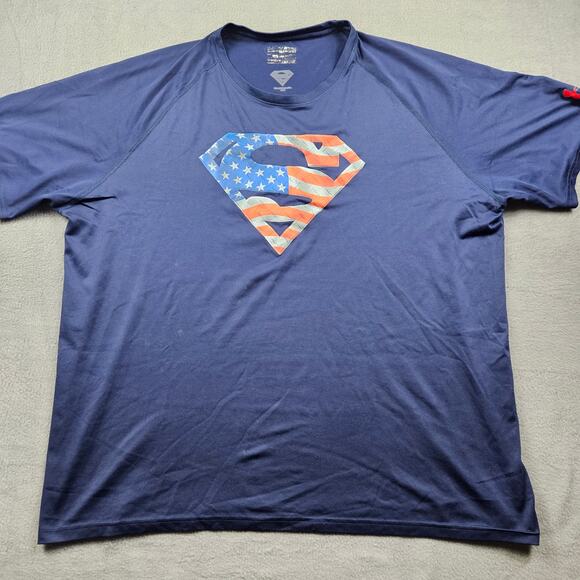 Under Armour Superman Compression Shirt Mens 3XL Navy Blue USA Flag - Picture 1 of 12